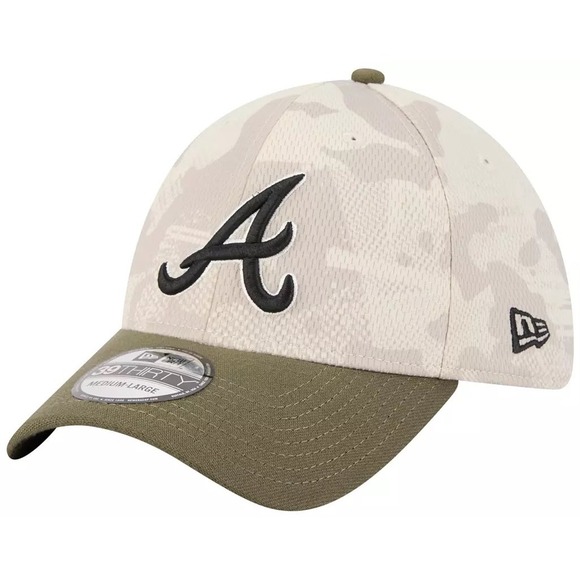 Atlanta‎ Braves MLB Hat Khaki Armed Forces Day 2025 39THIRTY Stretch Fit Cap NEW - Picture 12 of 14
